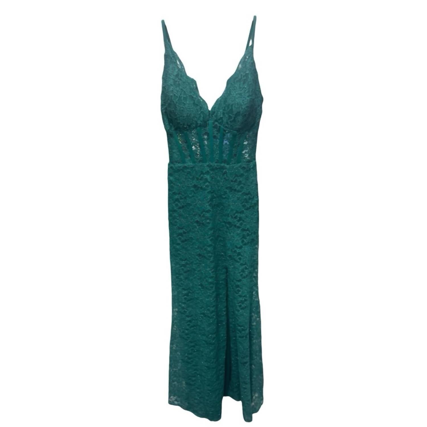 Morgan & Co. Lace Maxi Dress in teal - women's dress - detail view