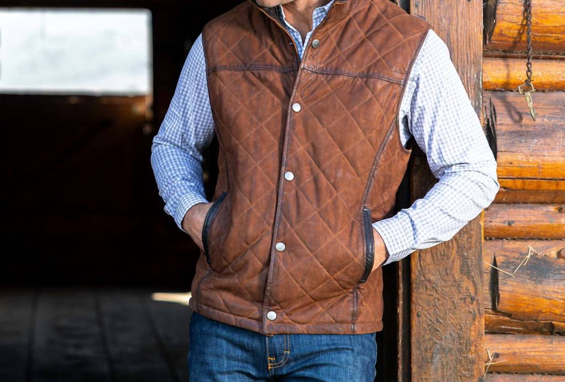 Madison Creek Outfitters Beaver Creek Leather Vest in bourbon - men's jacket