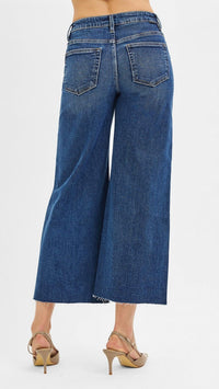 Risen - Mid Rise Tummy Control Crop Wide Front Slit Jeans