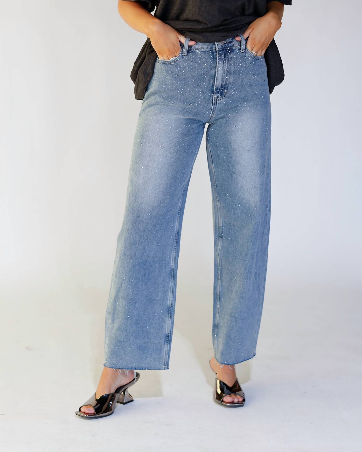 Sage The Label - Starry Night Glitter Embellished Wide-leg Jeans