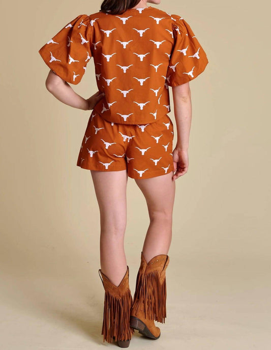 Stewart Simmons - Texas Poplin Puff Sleeve Tie Top