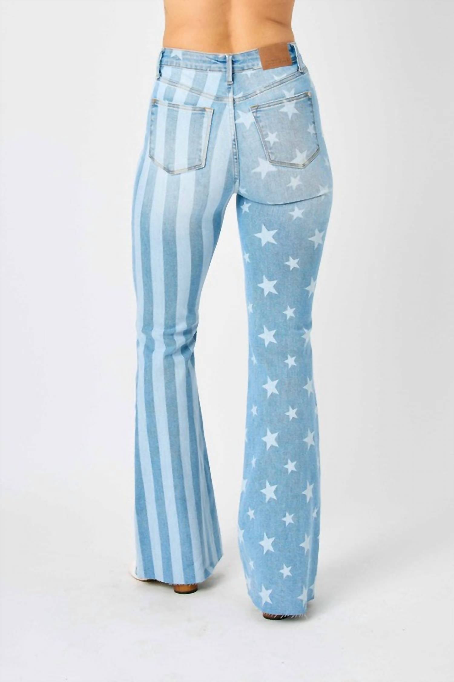Judy Blue - High Waist Stars & Stripes Bleach Discharge Flare Jeans