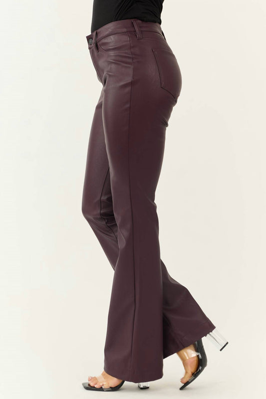 Kancan - Yoko Faux Leather Mid Rise Bootcut Pants