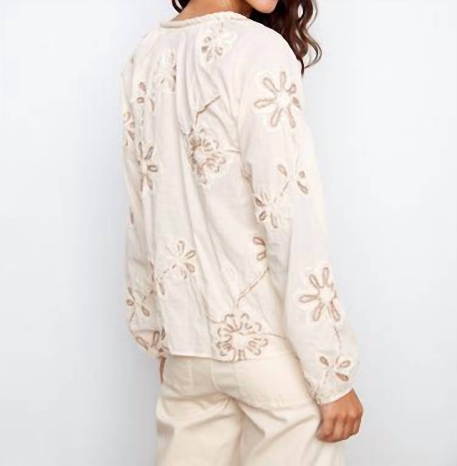 CHARLIE B Embroidered Cotton Popover Blouse in ecru - women's blouse - alternate view