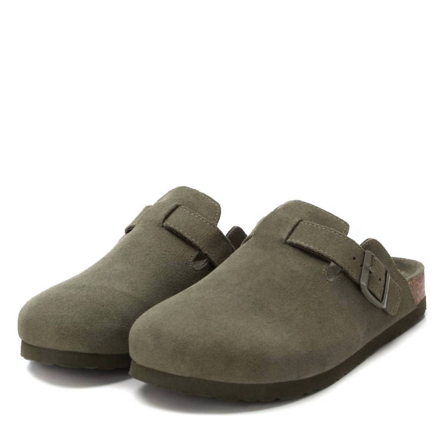 Xti Women's Suede Clogs in khaki - women's shoe - view 4