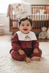 Bailey Boys Reindeer On Plaid-dressy Long Bubble Romper in red - kids' item - alternate view