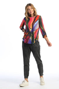 Jess & Jane Vera Sublimation Round Hem Top in abstract multicolor - women's blouse - alternate view