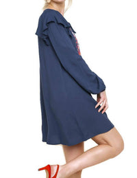 Umgee - Floral Embroidered Puff Sleeve Dress