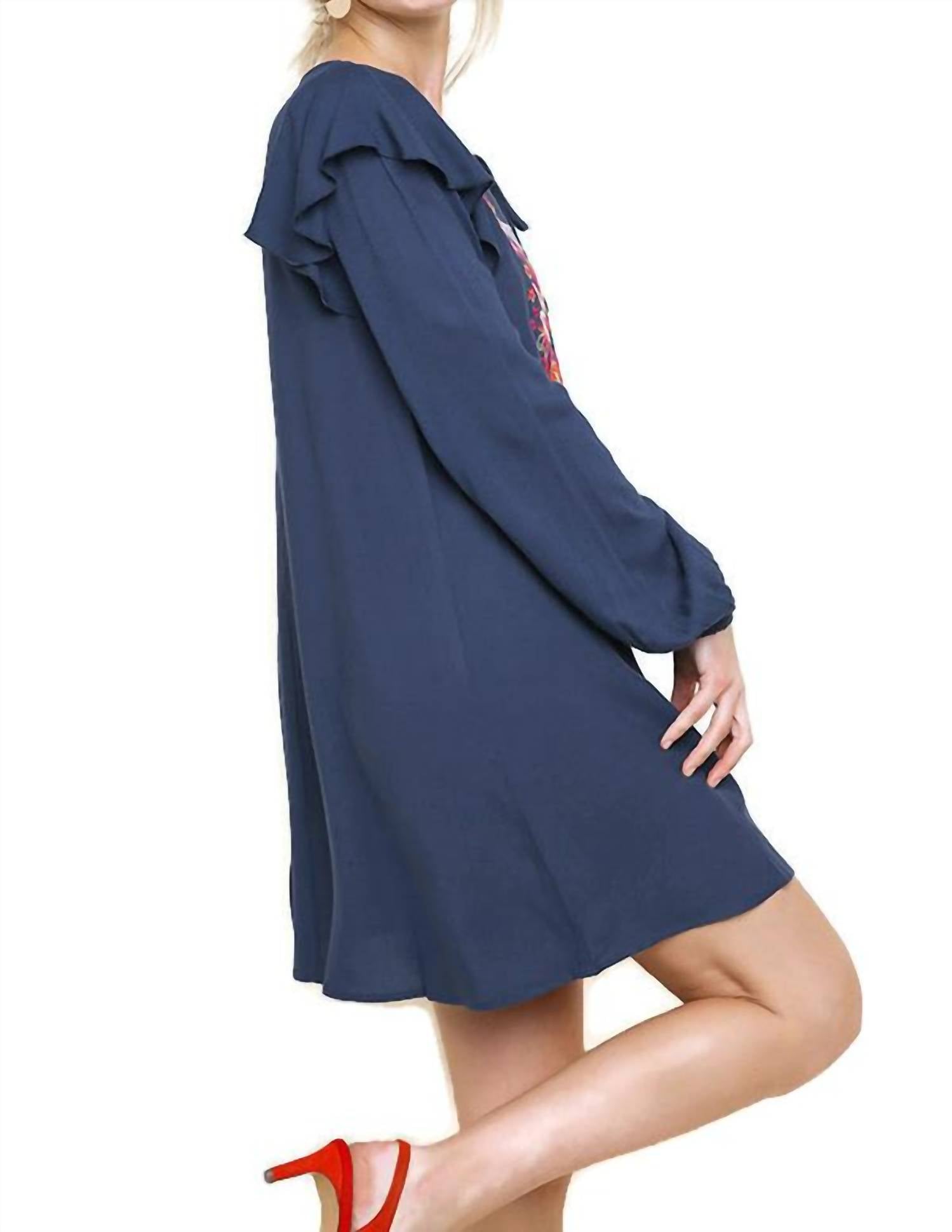 Umgee - Floral Embroidered Puff Sleeve Dress