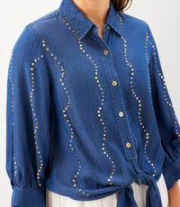 Karen Kane - Blouson Sleeve Gemstone Denim Shirt