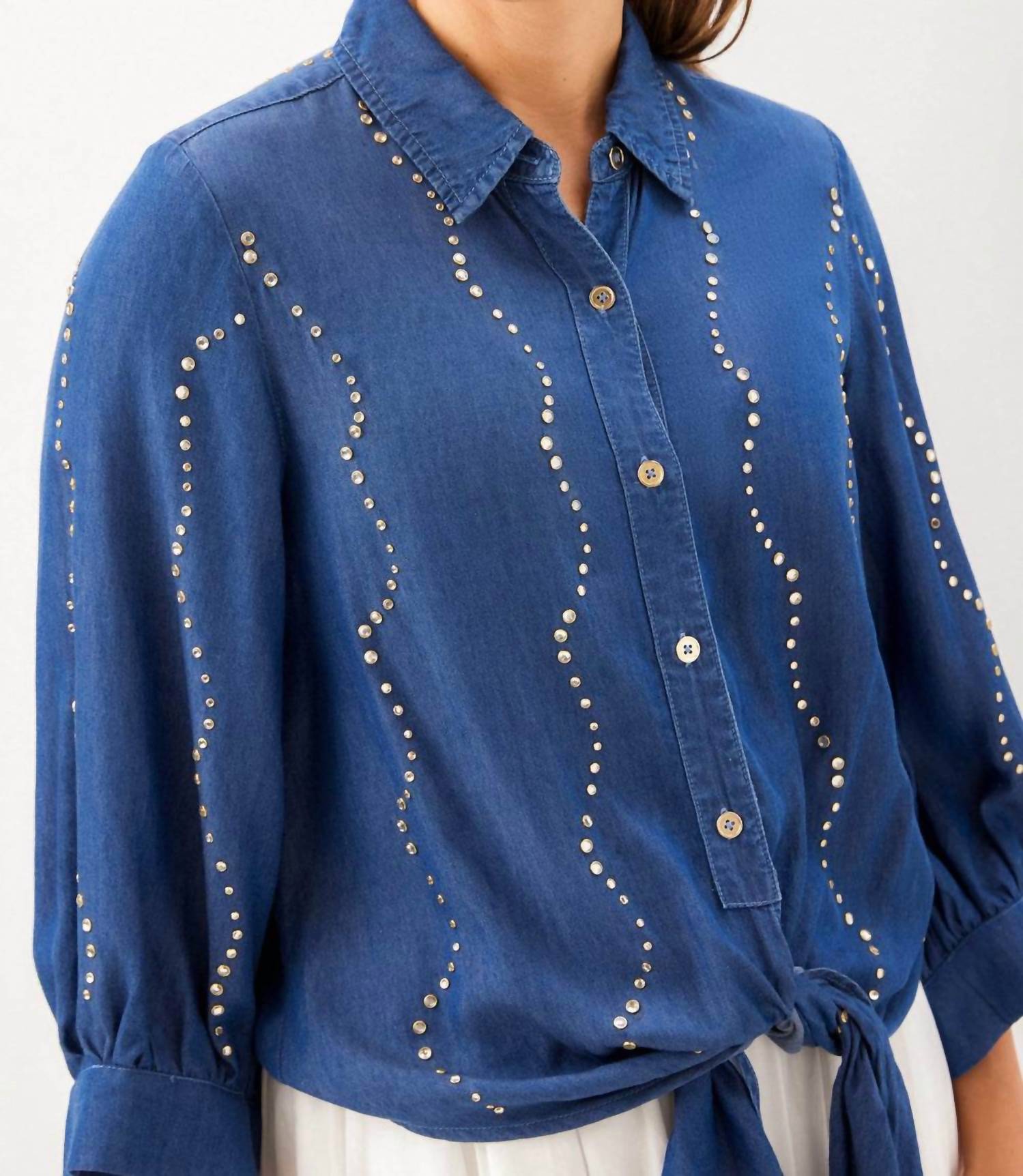 Karen Kane - Blouson Sleeve Gemstone Denim Shirt