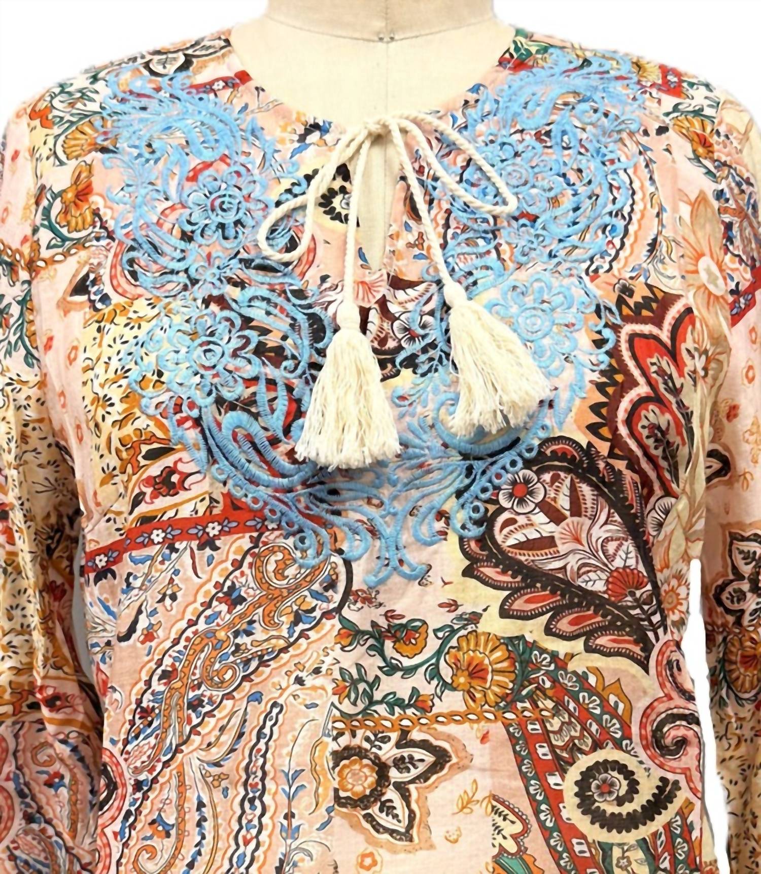 Paparazzi - Women's Embroidered Voile Print Tunic