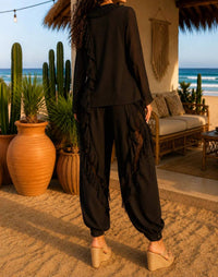 Little Secret Of Mine - Midnight Romance Long Sleeve Blouse & Elastic Waist Pants Set