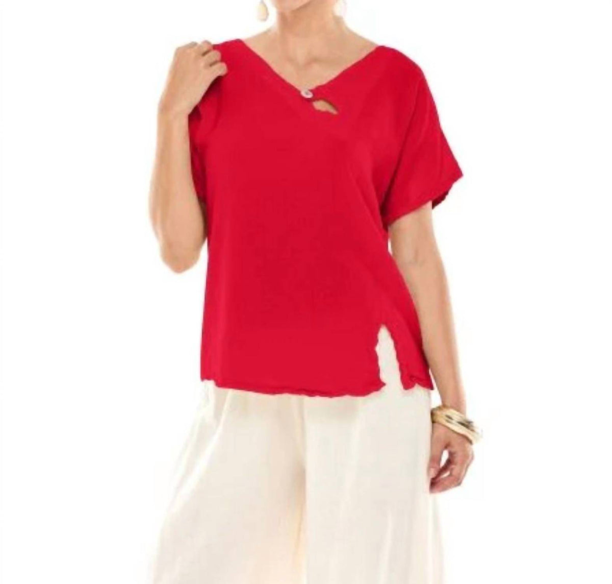 Oh My Gauze! Mike Cotton Top in crimson - women's t-shirt - detail view