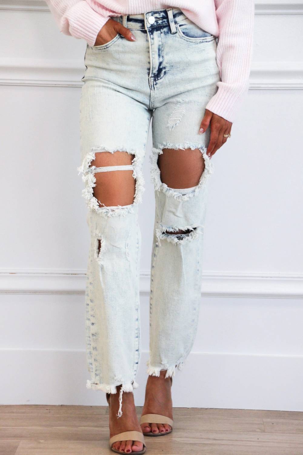 Risen - Alice Distressed High Waisted Straight Jeans