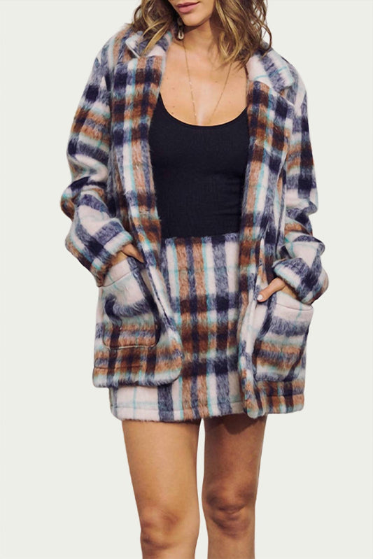 BRUSHED CHECKED SINGLE-BREASTED BLAZER JACKET