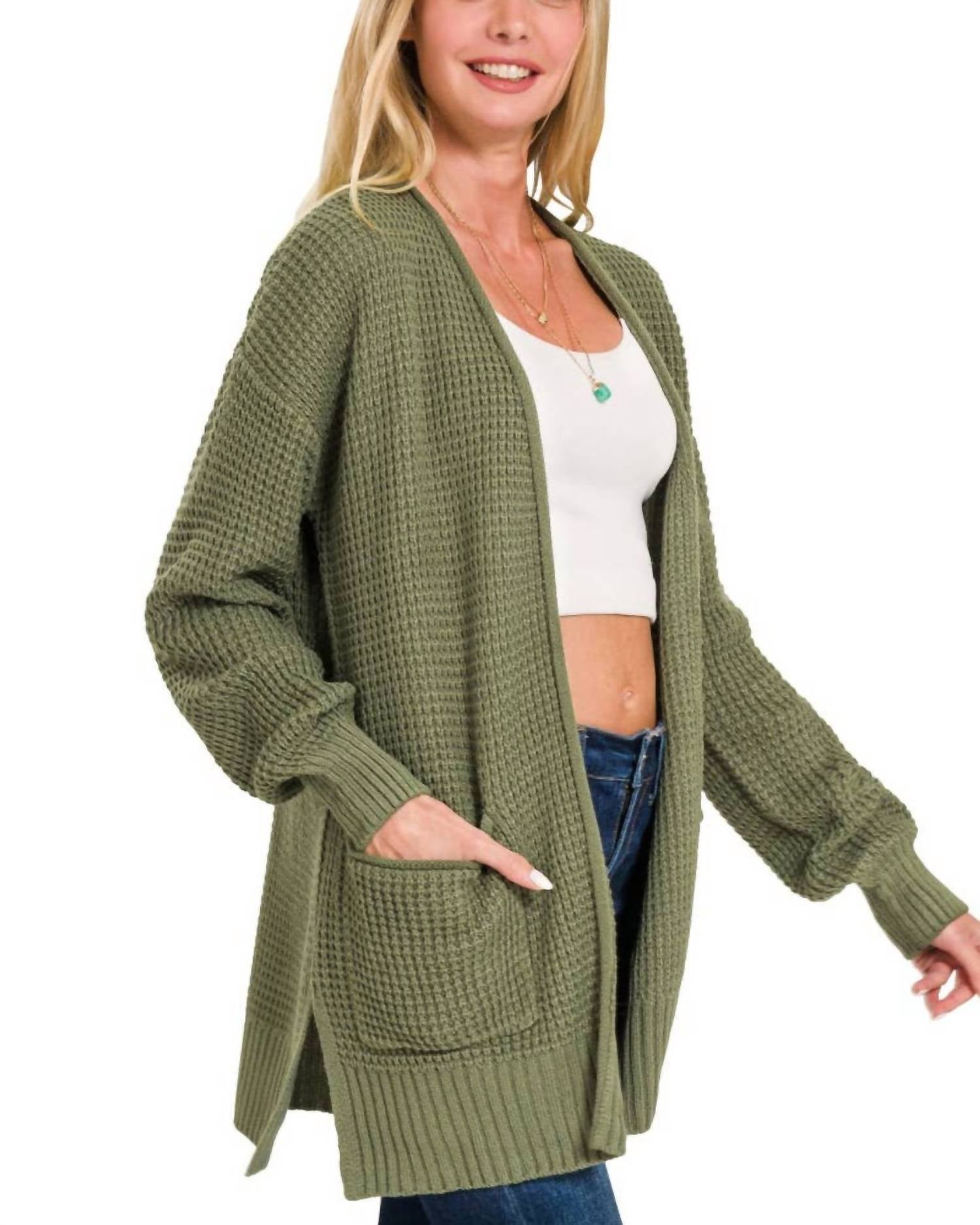 Vanilla Monkey - Cuddle Up Waffle Open Cardigan Sweater