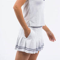 SMITH & QUINN Polyester Blend Pleated Skort in white navy - women's shorts - detail view