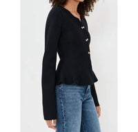 En Saison Idah Bow Buttons Cardigan in black - women's cardigan - alternate view