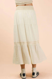 Very J - Tiered Layers Solid Woven Skirt With Lace Trim