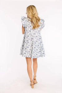Stewart Simmons - The Team Toile Flutter Sleeve Dress