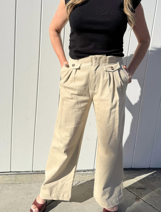 Crescent - Wide Leg Pleaded Denim Pants