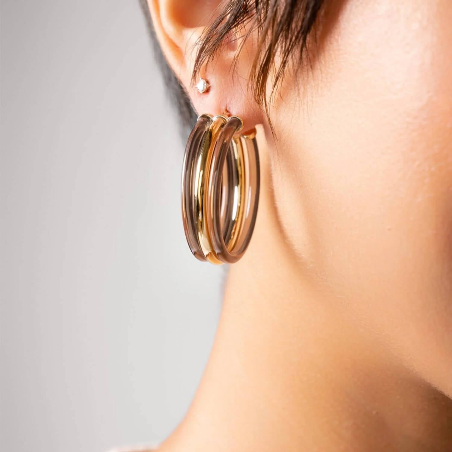 Gold & Honey - Women's Ridge Lucite Hoop Earrings