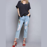 Pol - High-low Short Sleeve Chenille Sweater