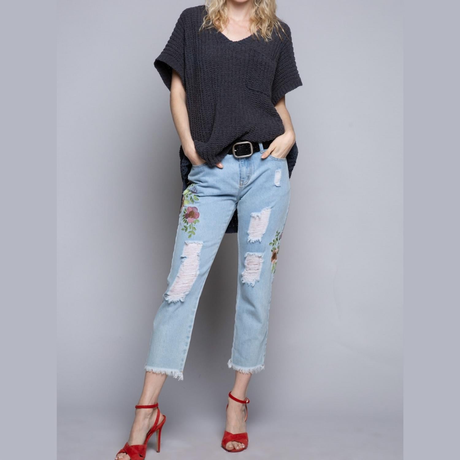 Pol - High-low Short Sleeve Chenille Sweater