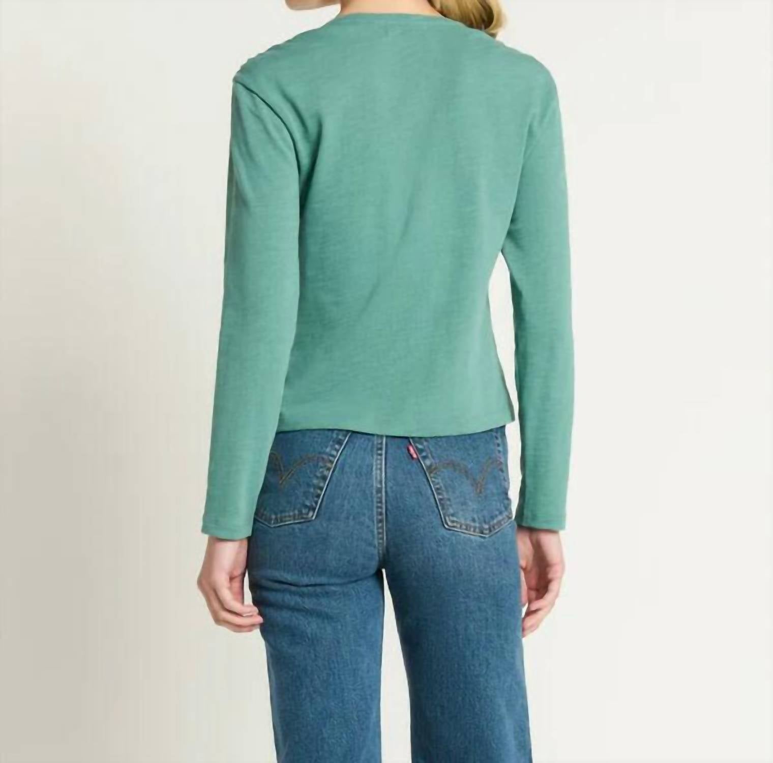 Nation LTD Remi V Neck Top in sagebrush 1 - women's long sleeve top - detail view