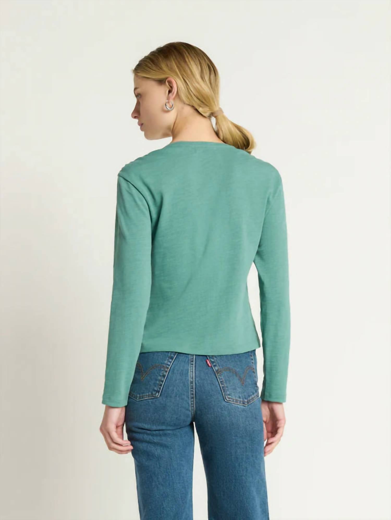 Nation LTD Remi V Neck Top in sagebrush 1 - women's long sleeve top - alternate view