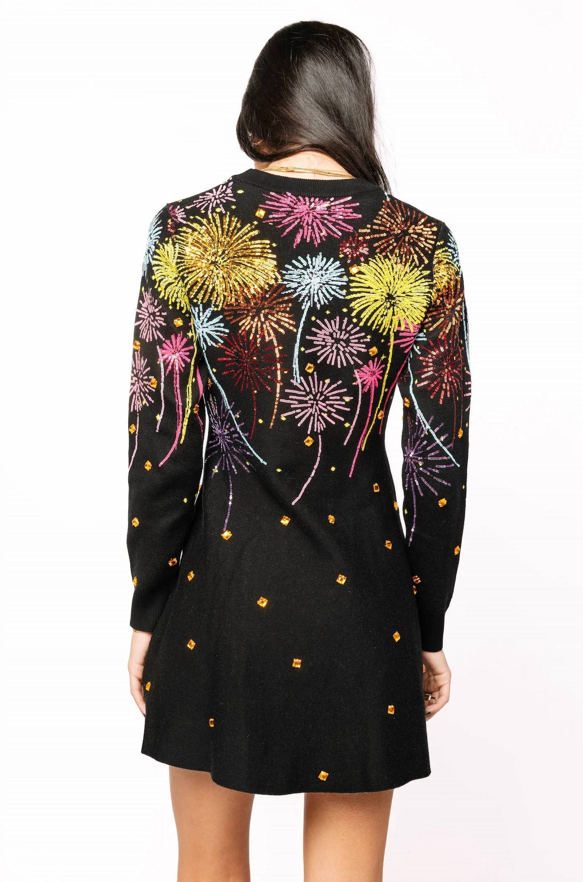 Queen Of Sparkles - Rainbow Firework Jeweled Sweater Dress