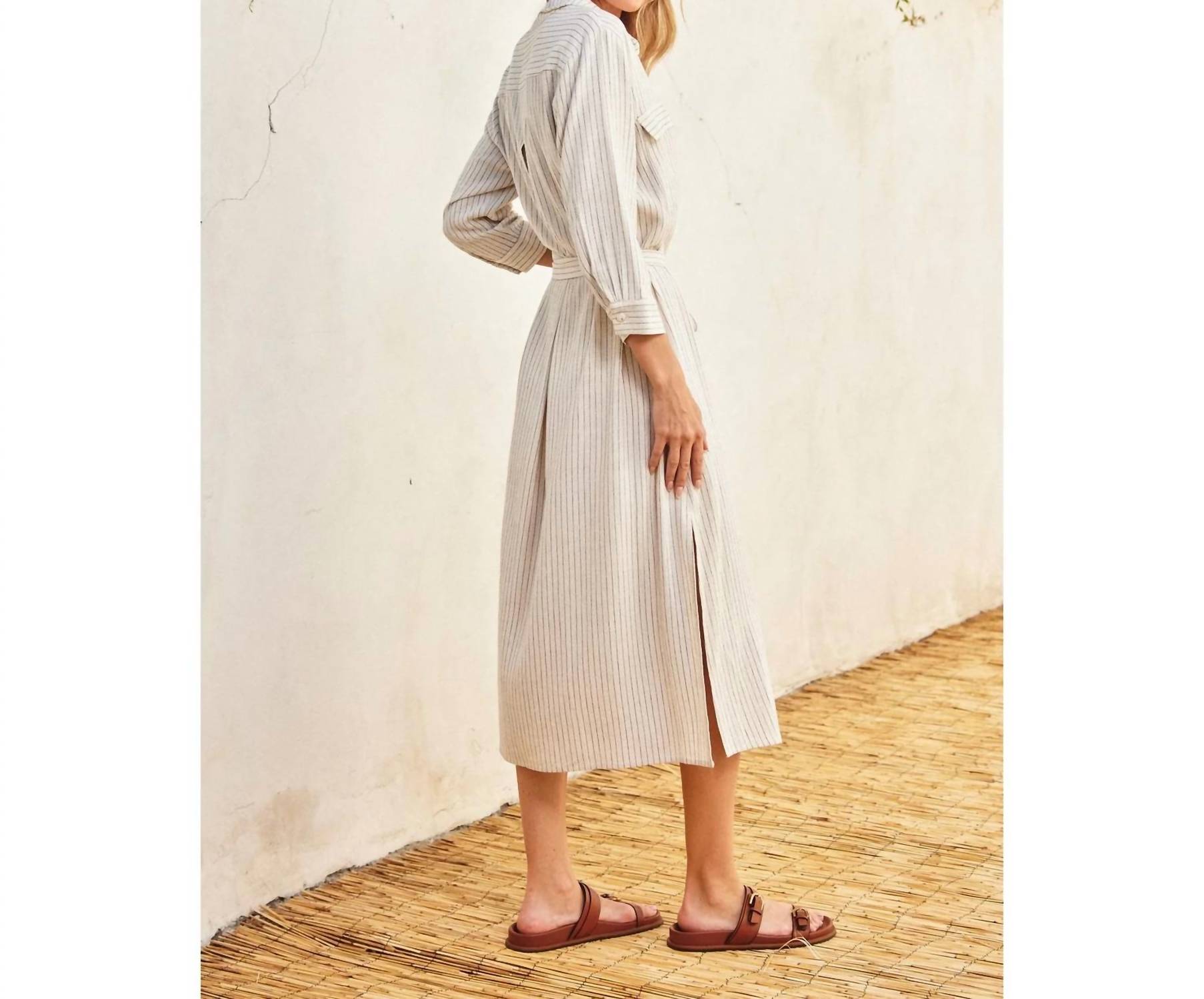 Dress Forum - Pinstriped Belted Maxi Shirt Dress