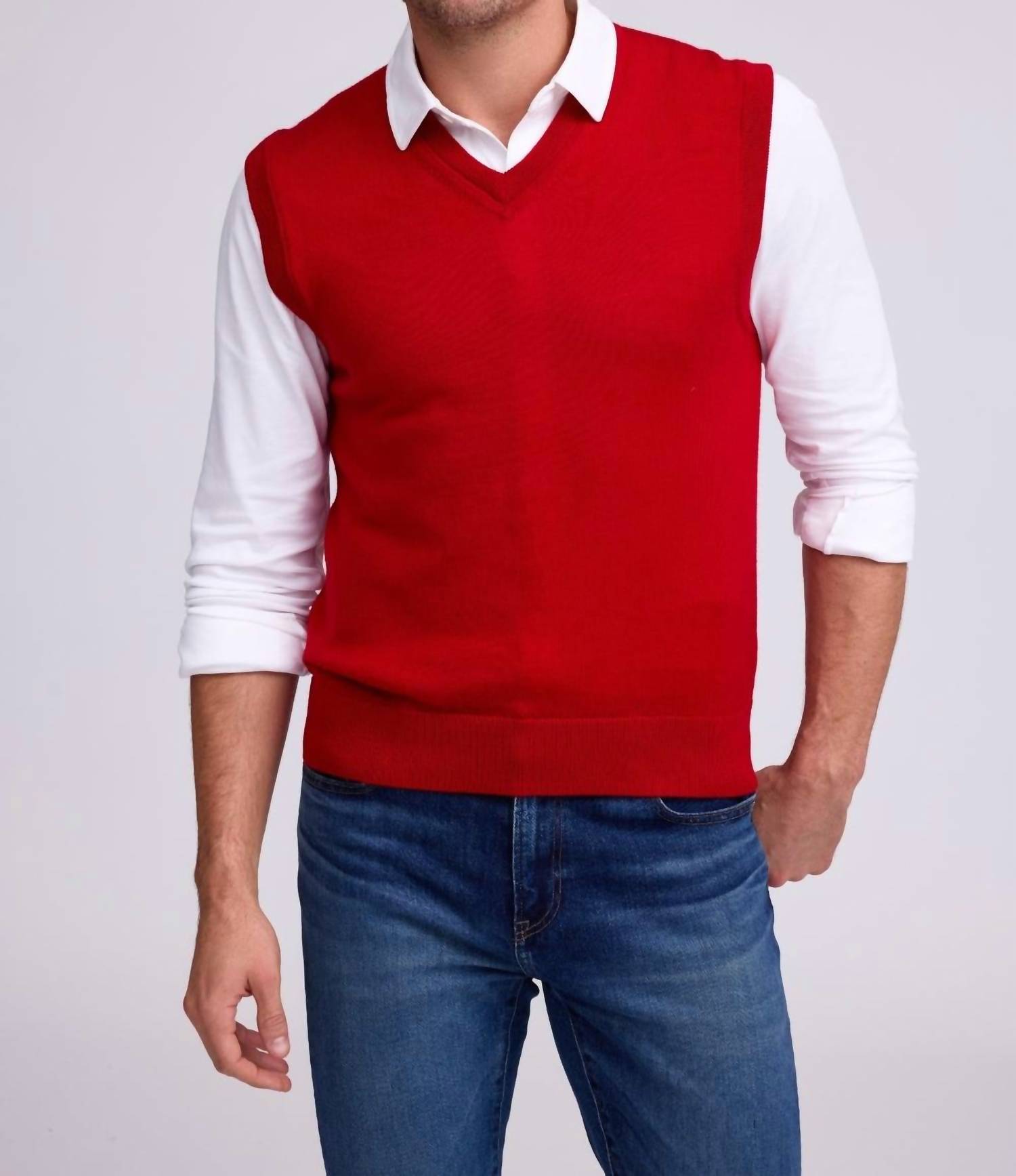 Raffi Extrafine Merino V-neck Vest in red - men's jacket