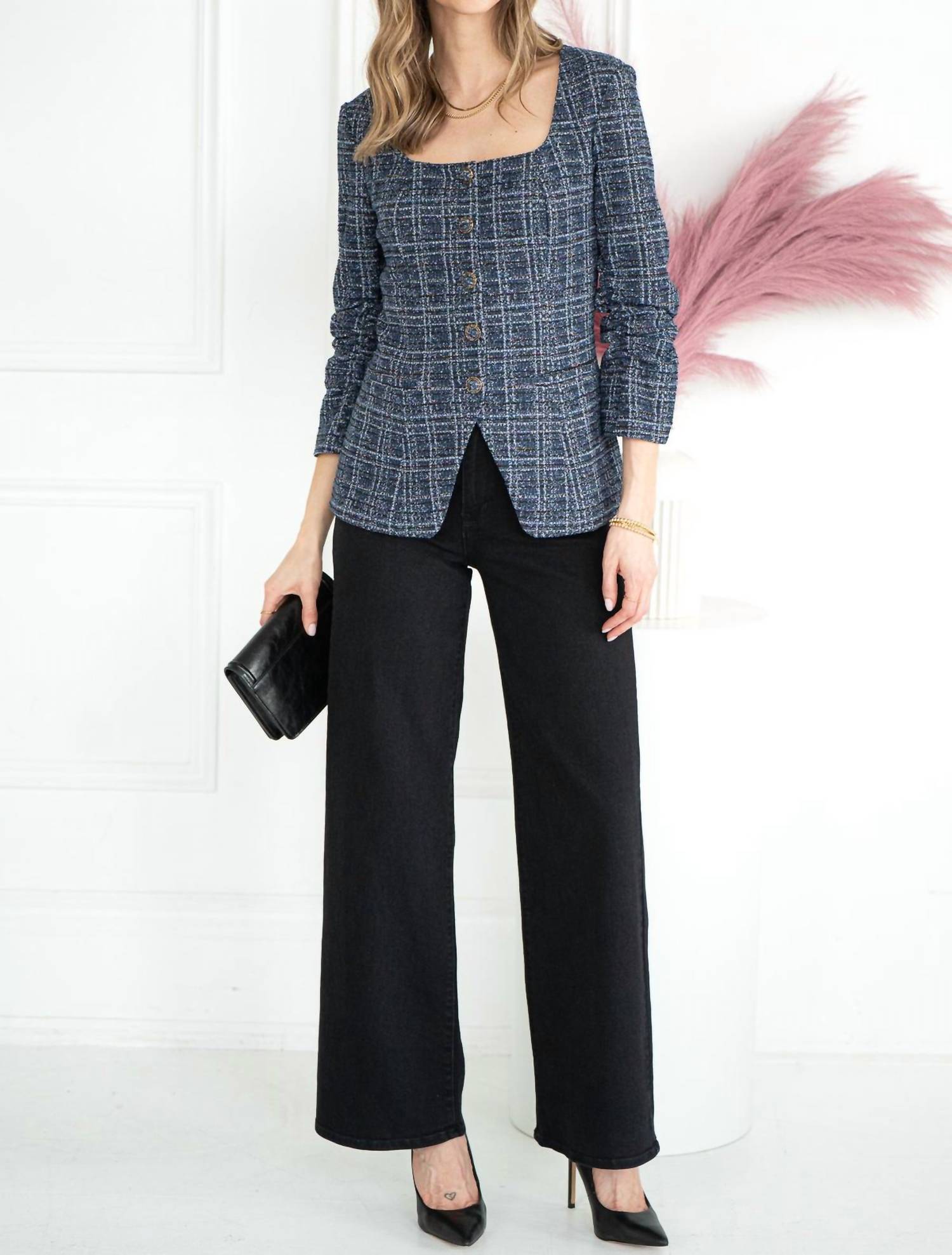 SKIES ARE BLUE Tweed Button Jacket in navy - women's jacket - view 4
