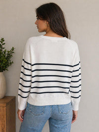 Karen Kane stripe henley sweater in off white and black - women's sweater - view 5