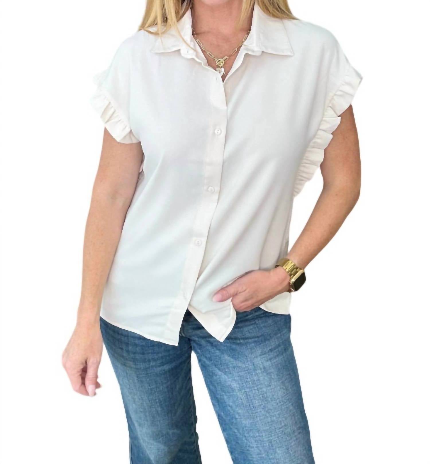 One Eleven North - Collared Ruffle Sleeved Blouse