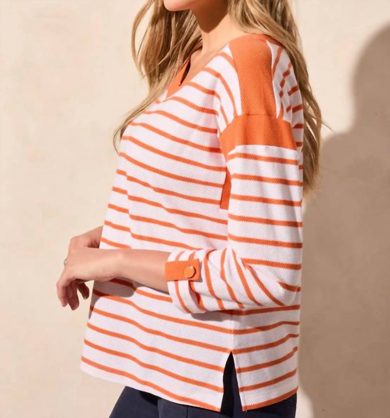 Tribal - 3/4 Sleeve Boat Neck Top