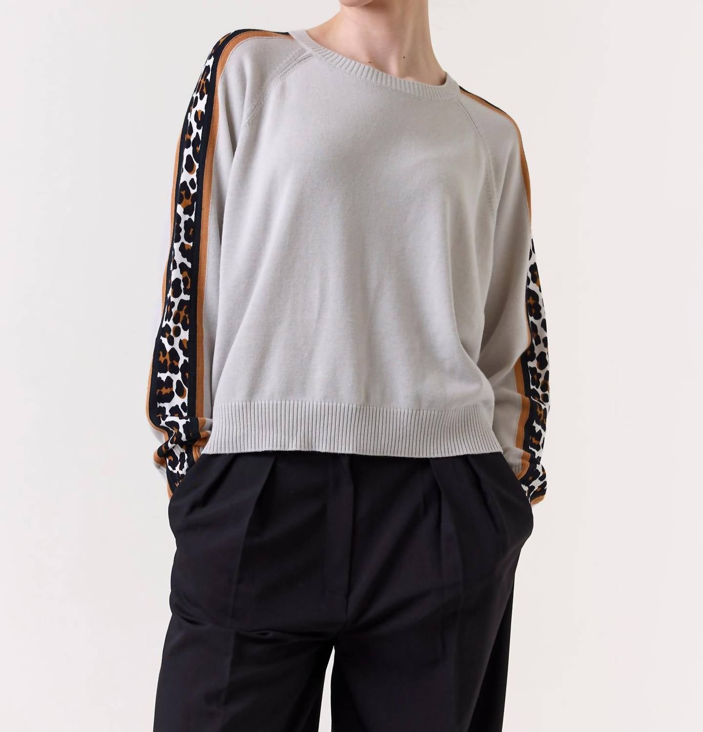 Wispr - Pop Stripe Leopard Crew Sweater
