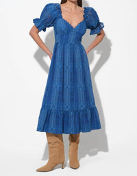 adelyn rae Betsey Puff Sleeve Jacquard Striped Maxi Dress in marine blue - women's dress