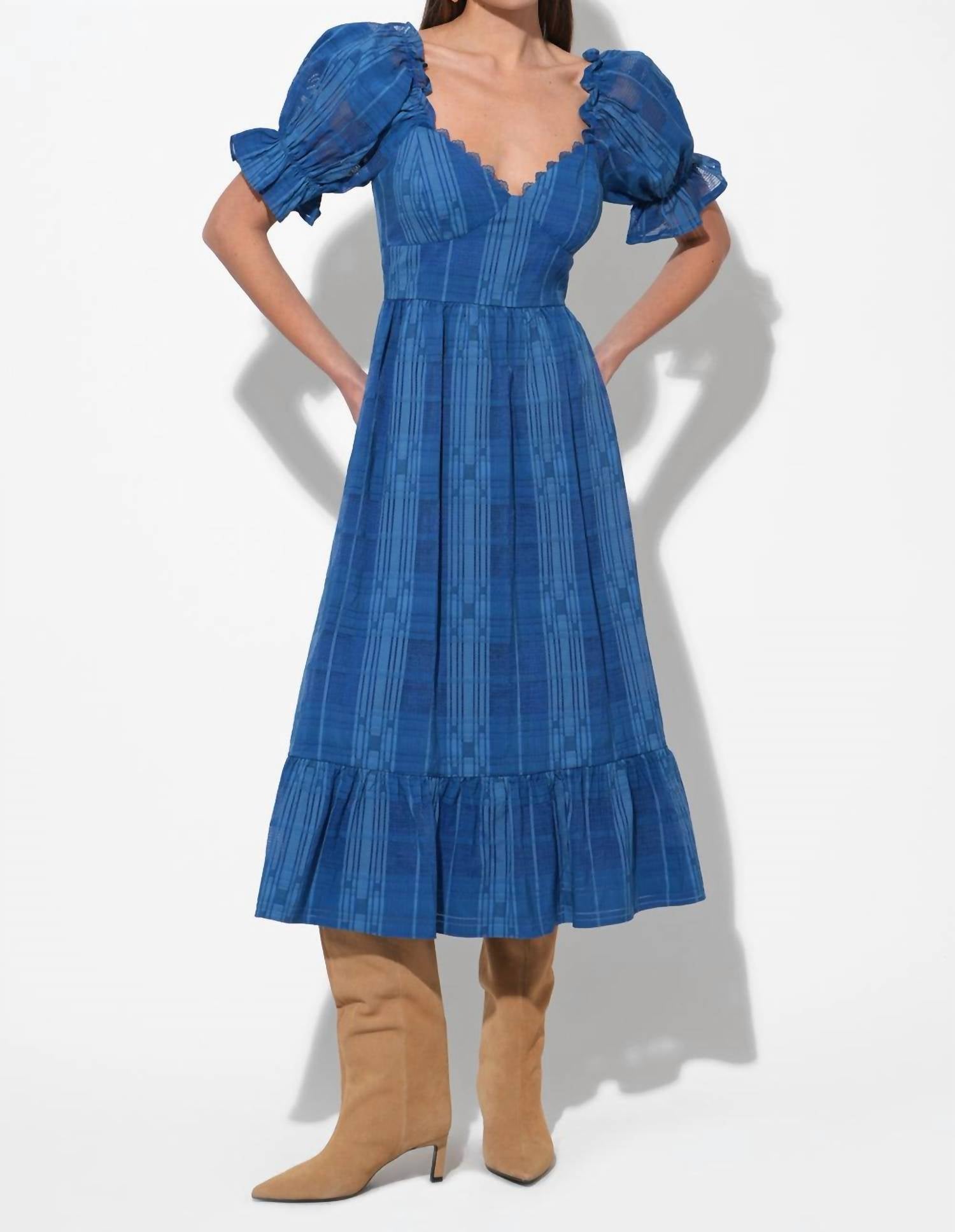 adelyn rae Betsey Puff Sleeve Jacquard Striped Maxi Dress in marine blue - women's dress