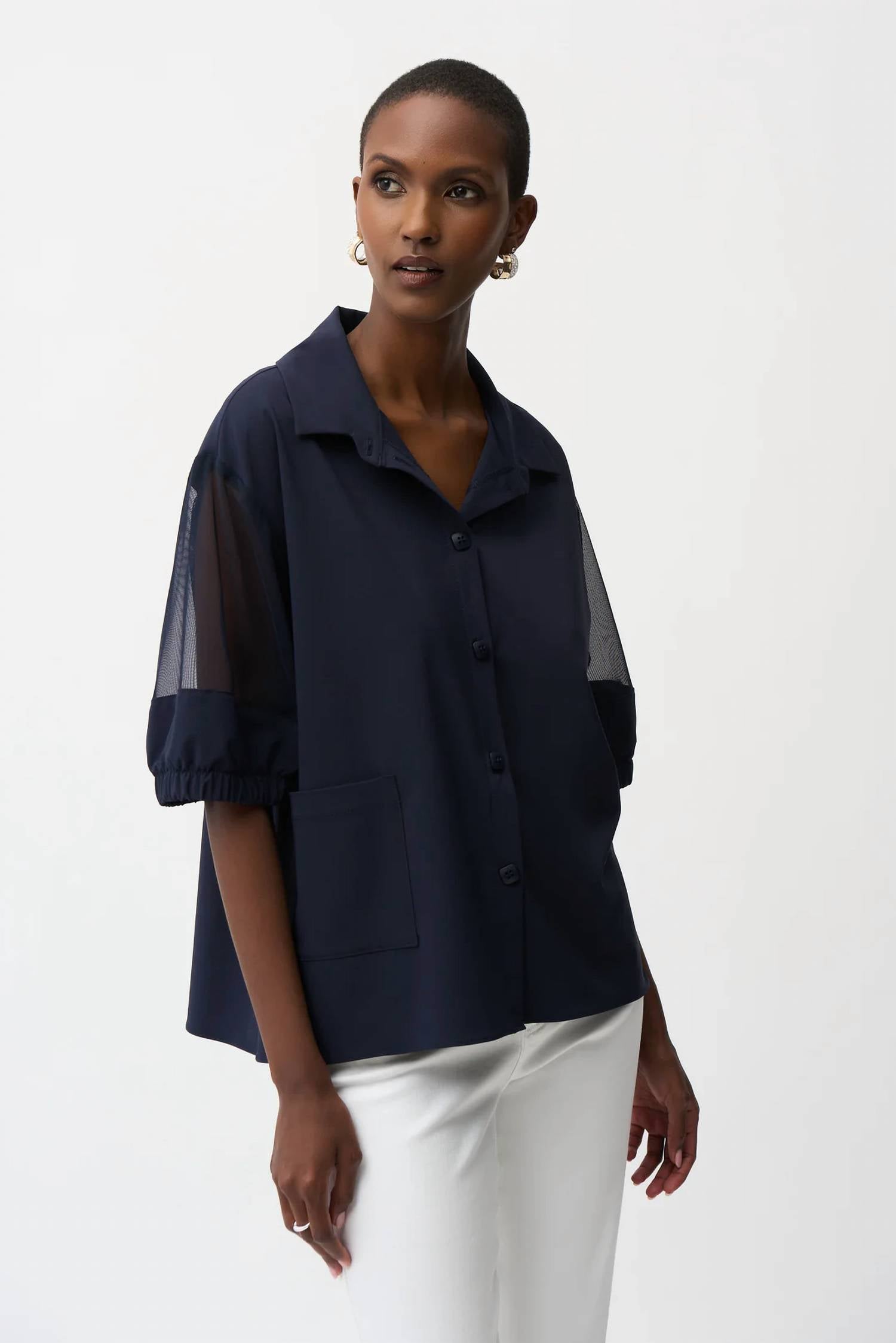 Joseph Ribkoff - Poplin & Mesh Boxy Blouse