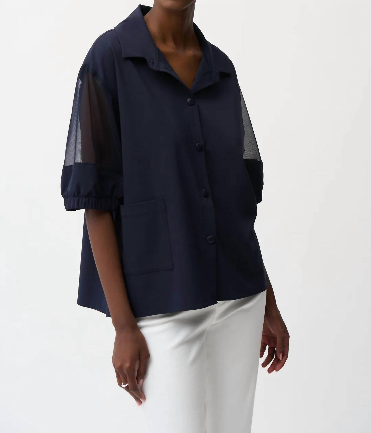 Joseph Ribkoff - Poplin & Mesh Boxy Blouse