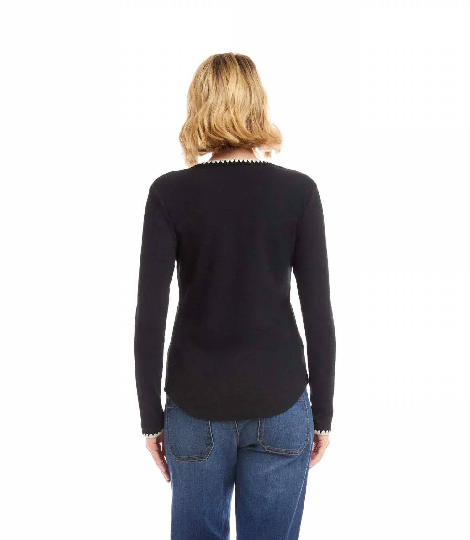 Karen Kane - Liora Long Sleeve Edge Stitch Crewneck Top
