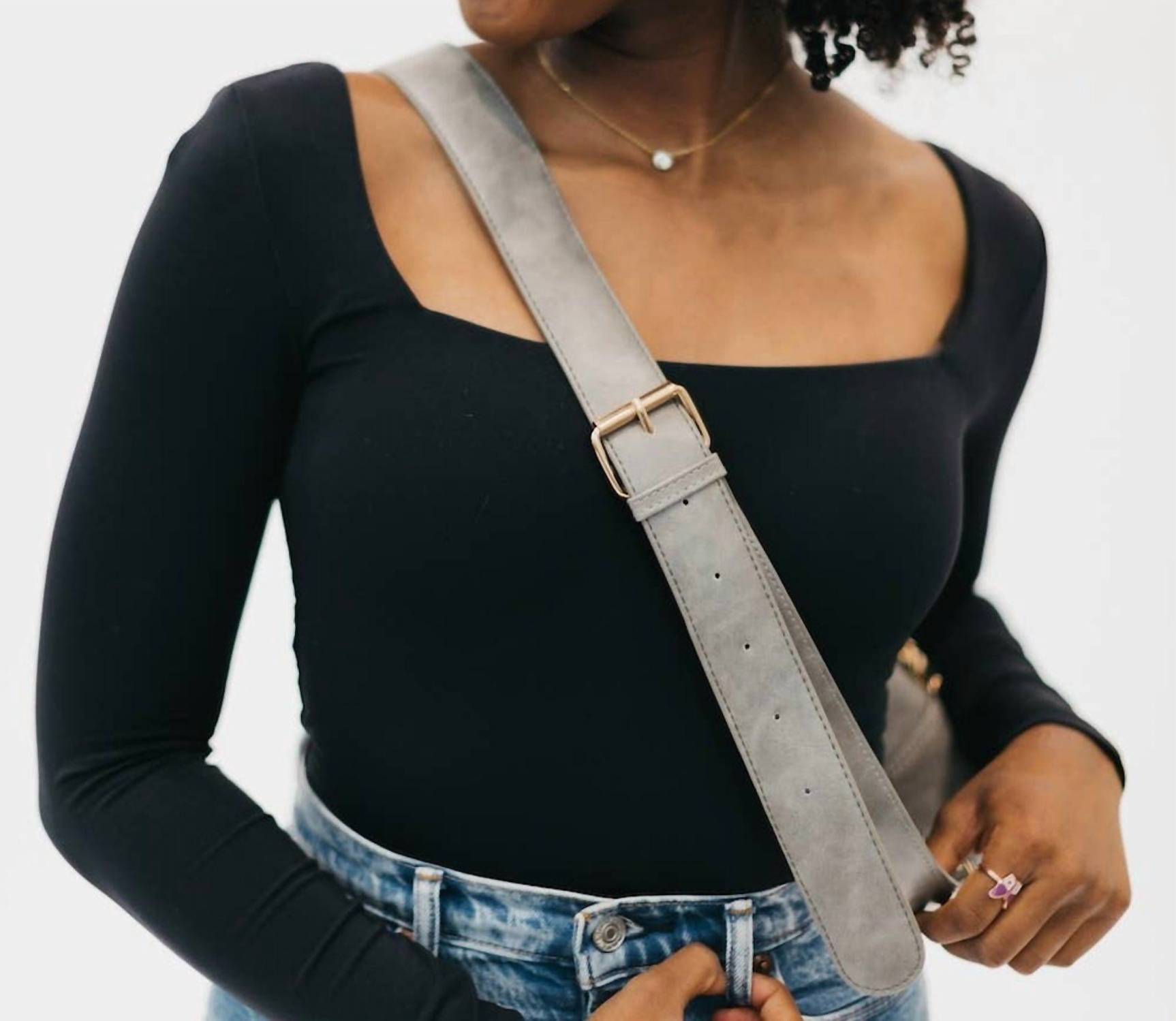 Pretty Simple Women's Waverly Woven Crossbody Sling Bag With Strap Extender in grey - women's bag - detail view