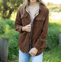Trend:Notes - Reversible Corduroy And Plaid Flannel Shacket With Chest Pockets