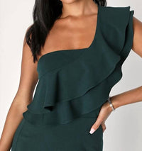 Lulus Grand Beauty Ruffled One-shoulder Mermaid Maxi Dress in emerald - women's dress - view 4