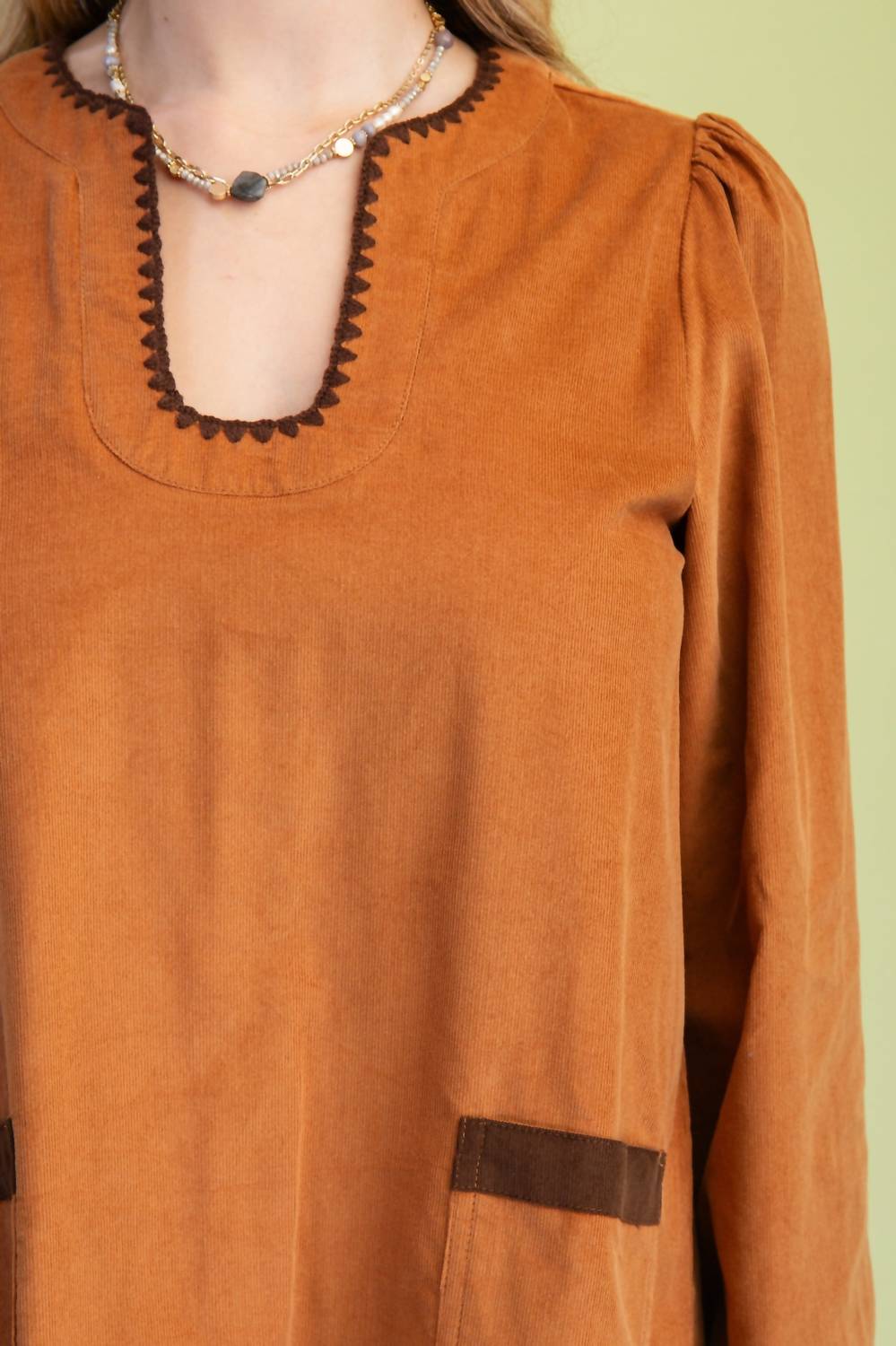 GiGiO Corduroy U-neck Dress in camel - women's dress - view 6