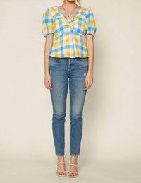 Skies Are Blue - Gingham Peplum Blouse