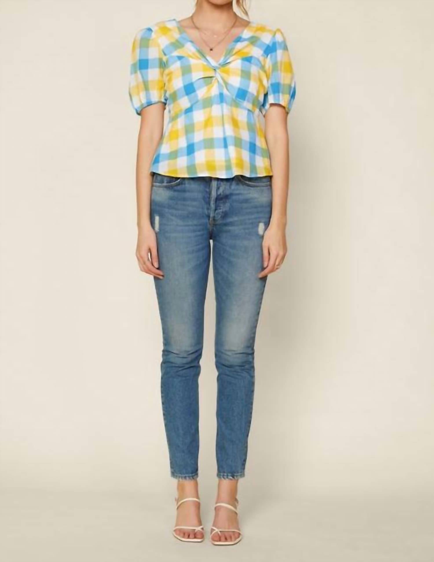 Skies Are Blue - Gingham Peplum Blouse
